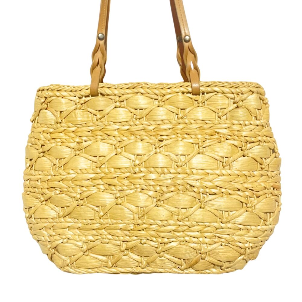 Vintage Woven Straw Tote Wicker  Handbag